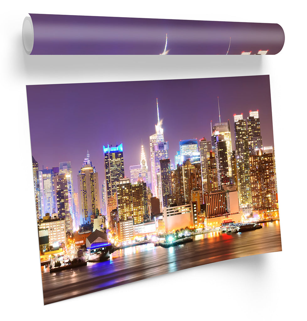 Purple New York City Sunset Framed