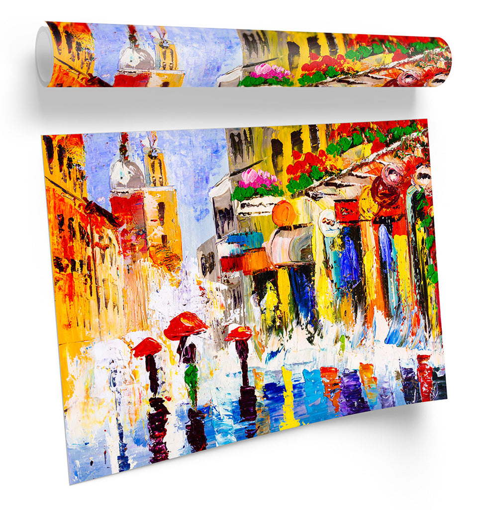 Umbrellas Modern City Multi-Coloured Framed