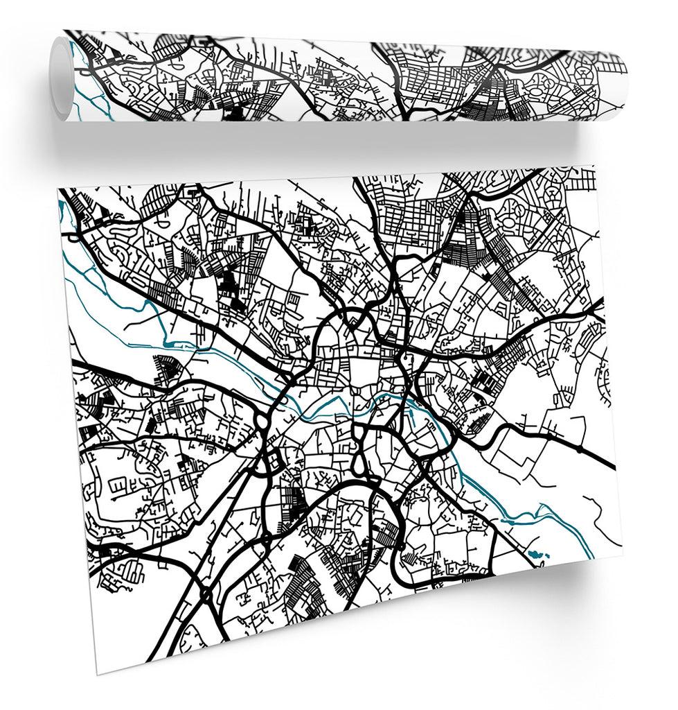 Leeds Map City Minimalistic Modern Framed