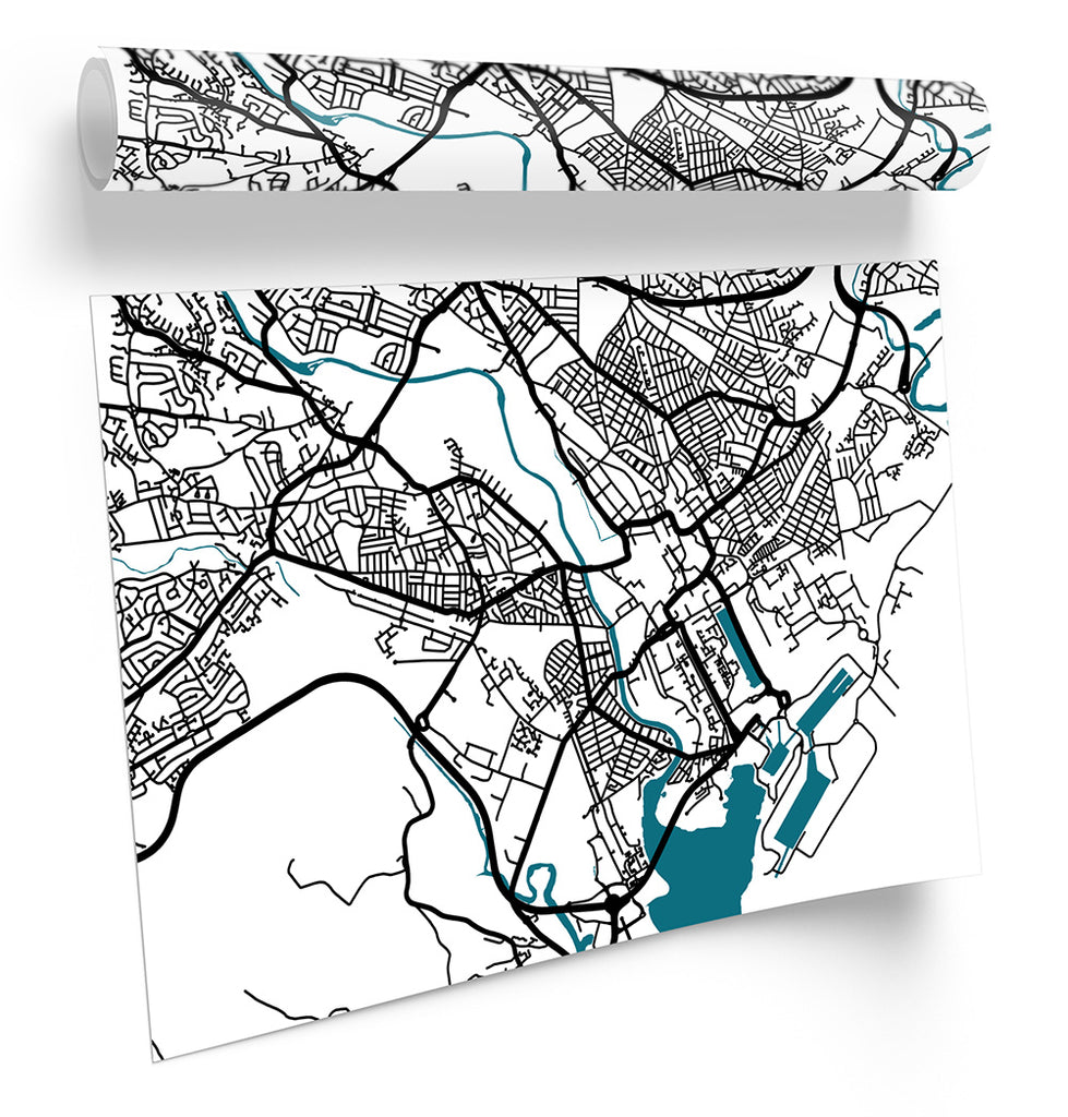 Cardiff Map City Wales Minimalistic Modern Framed