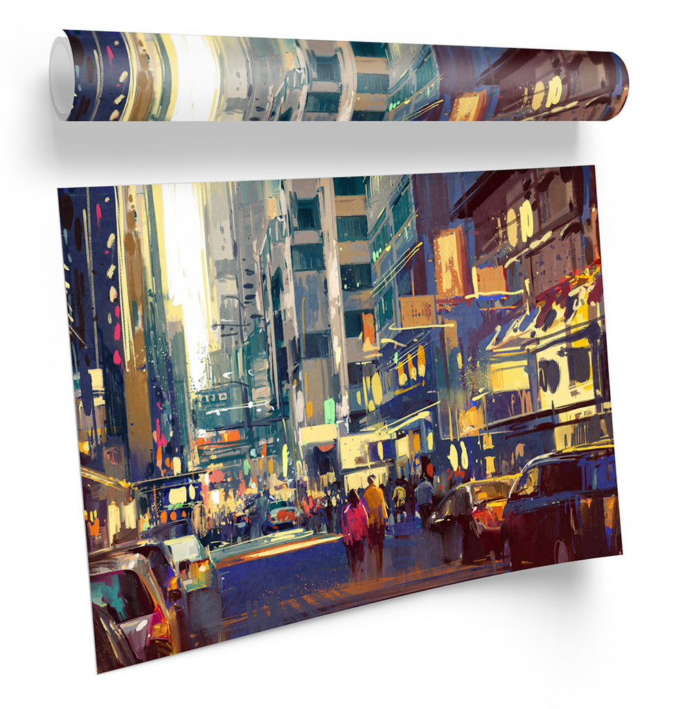 Abstract City Life Urban Multi-Coloured Framed