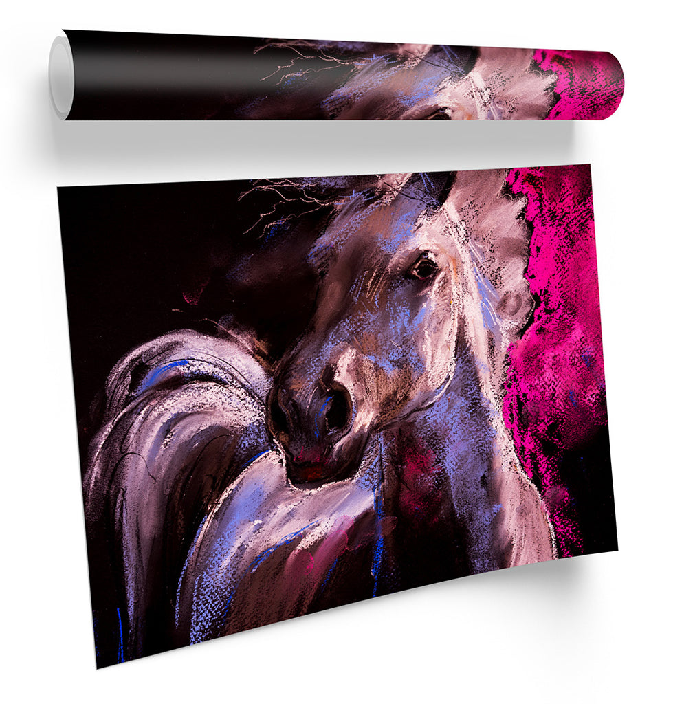 White Horse Pink Paint Repro Framed