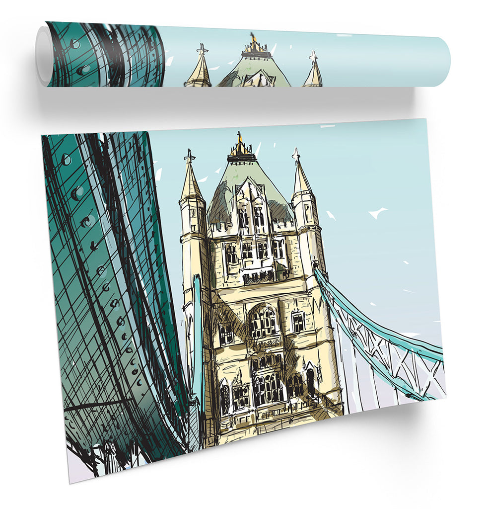 London Tower Bridge Modern Blue Framed