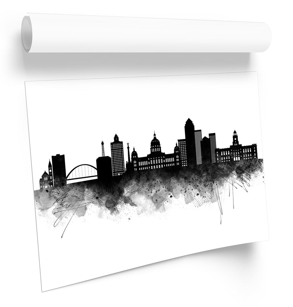 Des Moines Abstract City Skyline Black Framed
