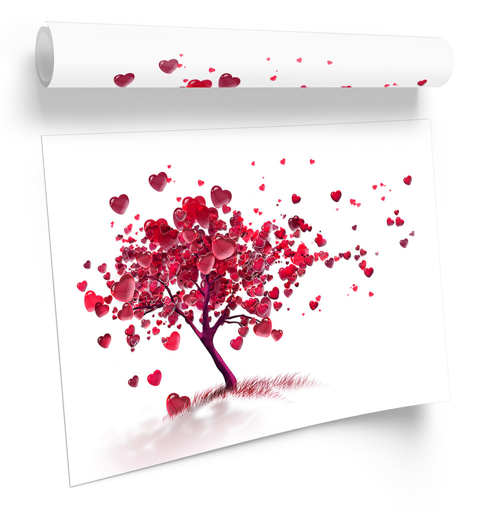 Red Heart Love Tree Abstract Framed