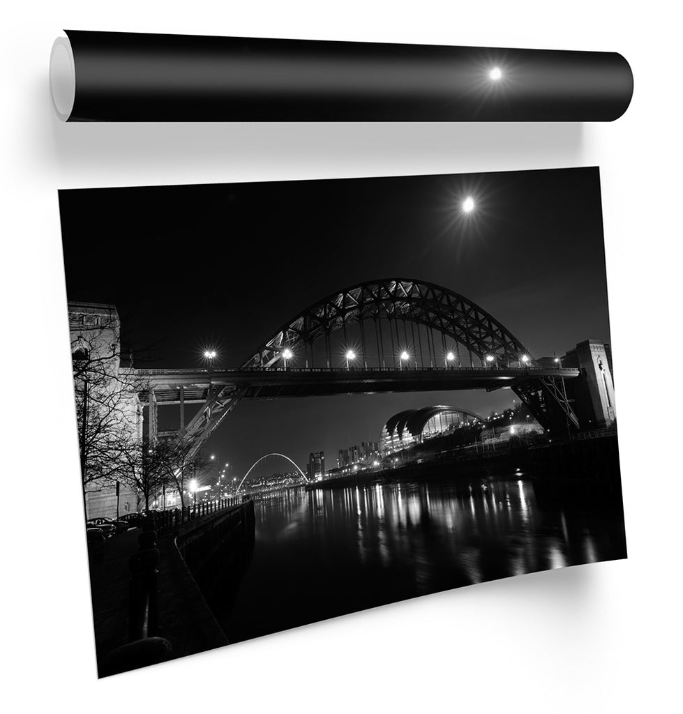 Tyne Bridge Newcastle Night B&W Framed