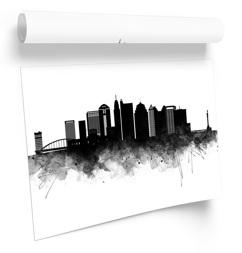Columbus Abstract City Skyline Black Framed