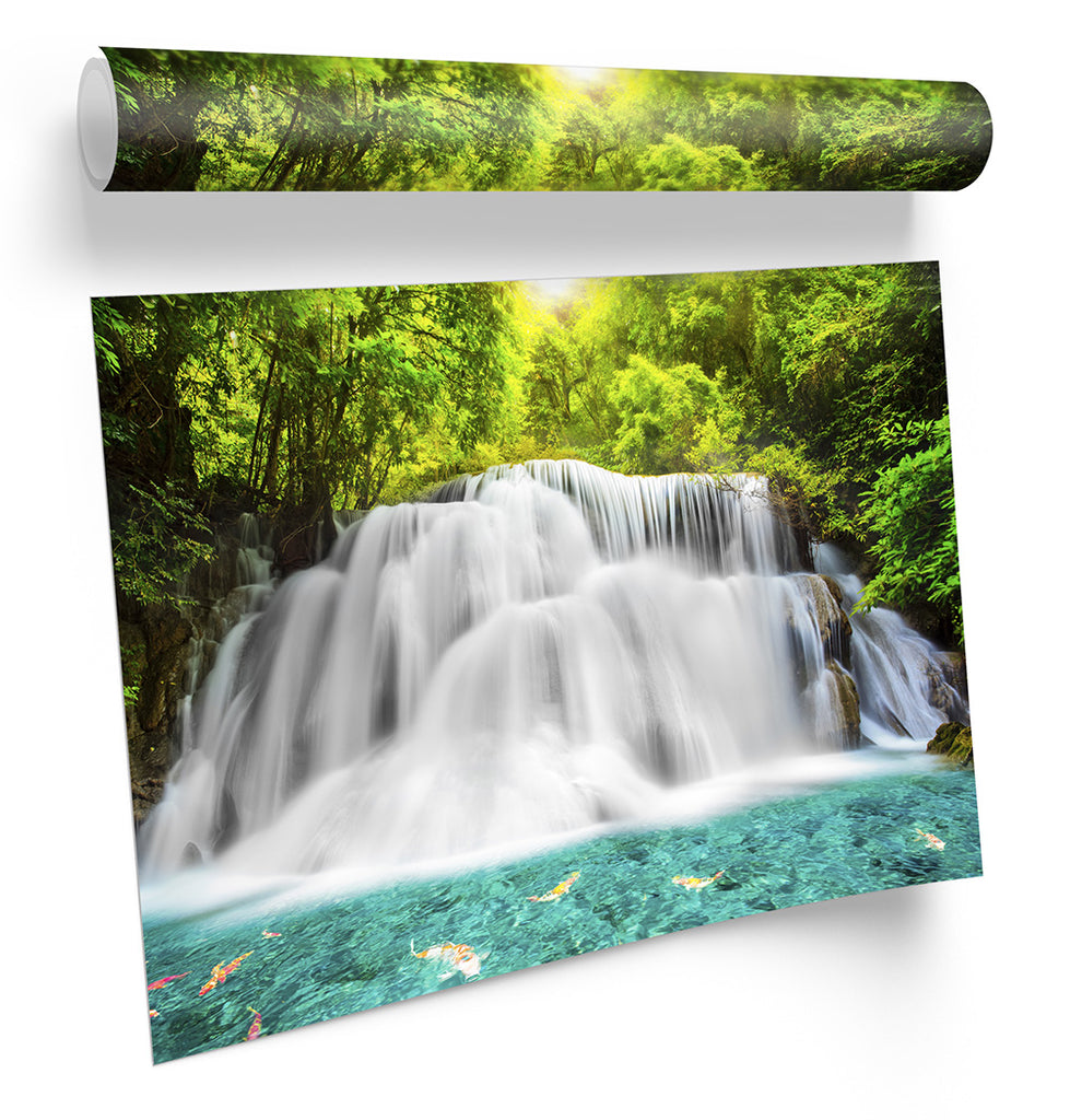 Tropical Rain Forest Waterfall Scene Framed