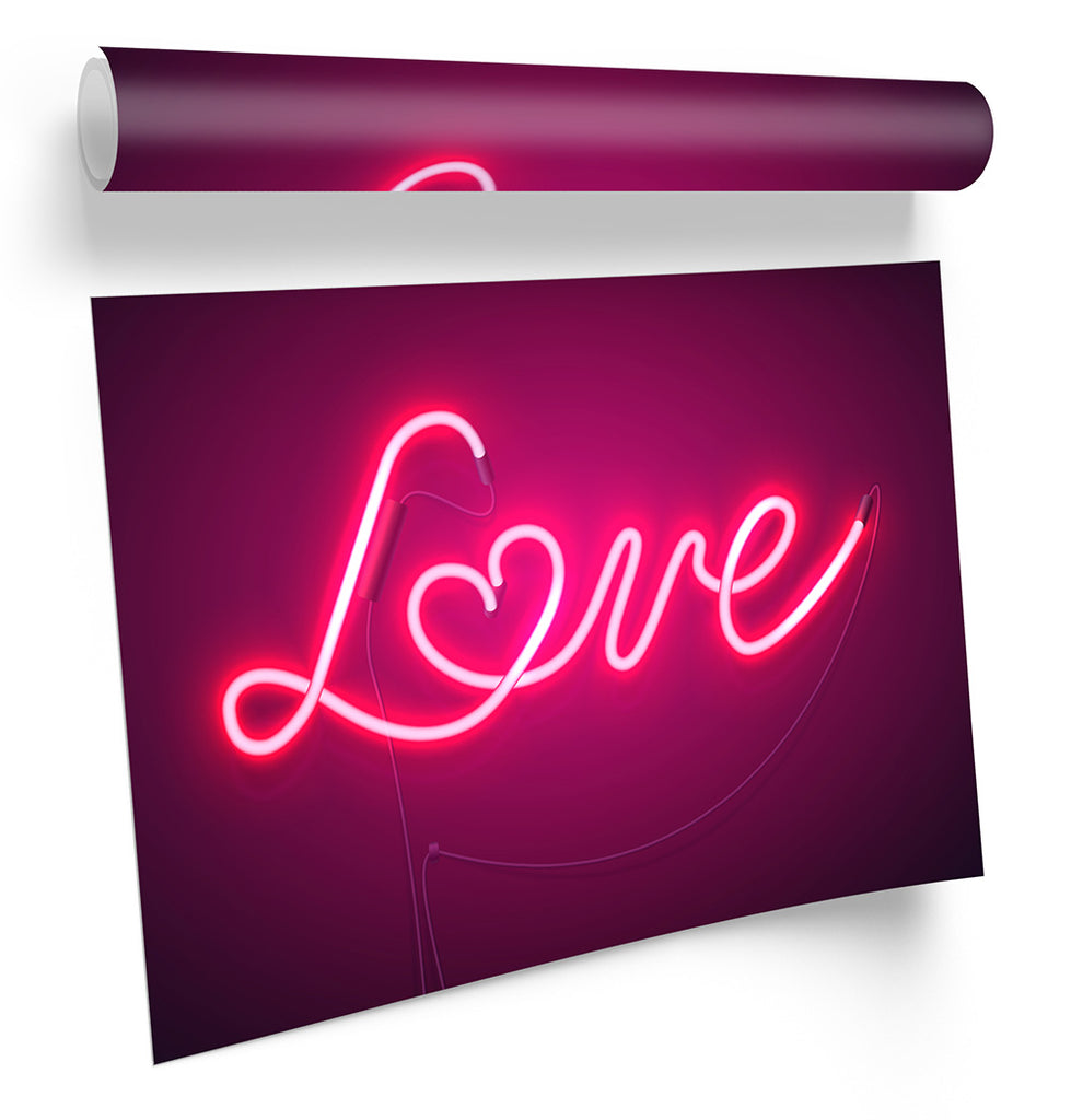 Neon Love Heart Pink Framed