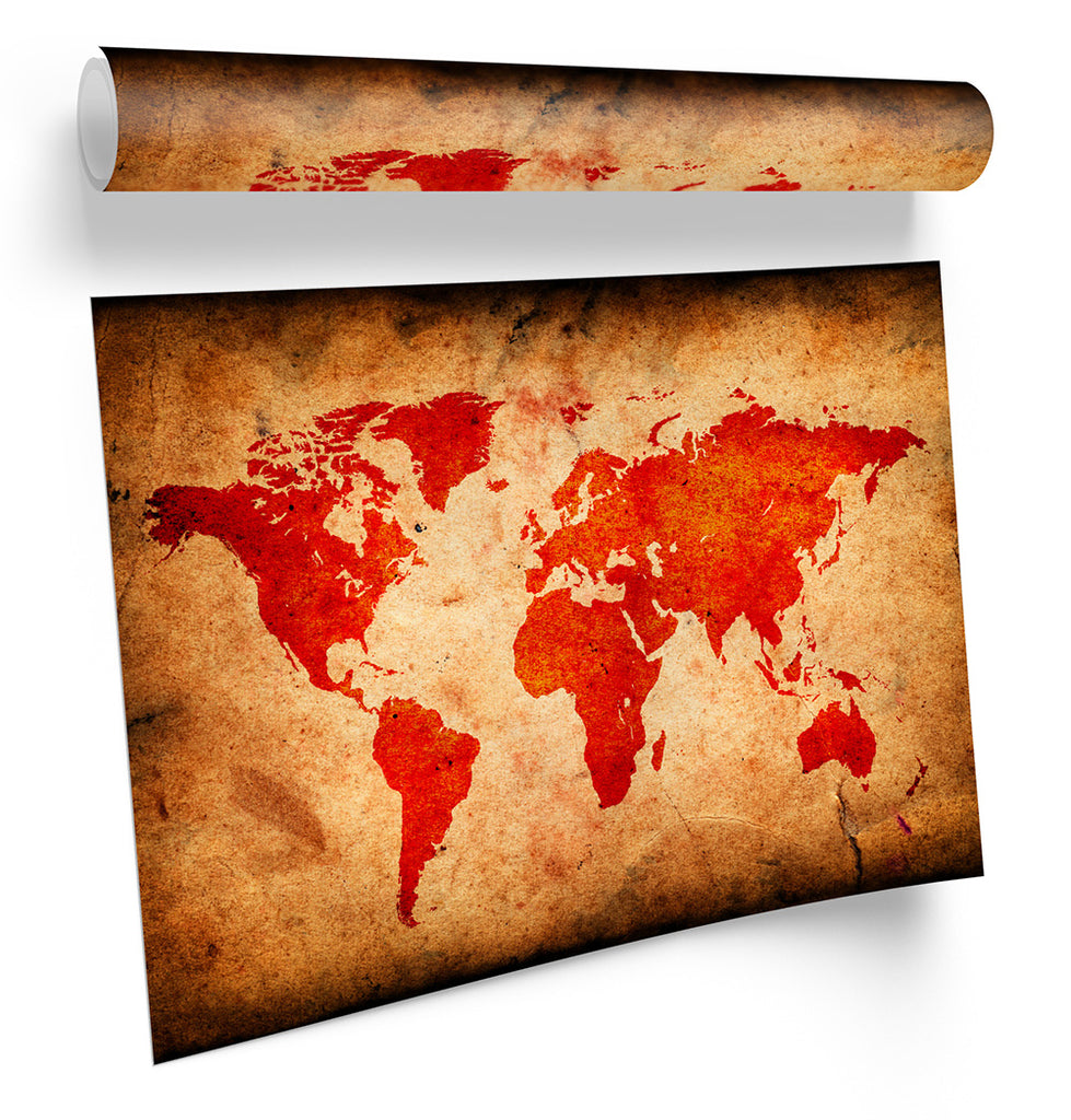 Grunge World Map Red Framed