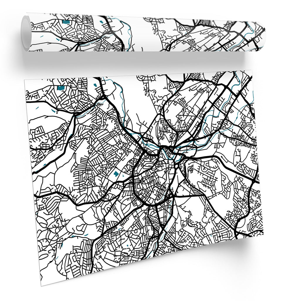 Sheffield Map City Minimalistic Modern Framed