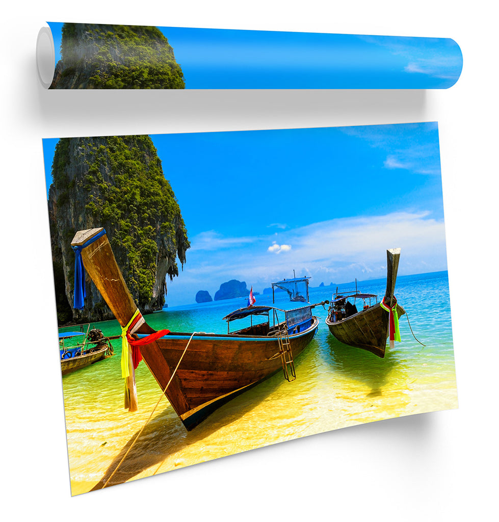 Thailand Beach Boats Framed