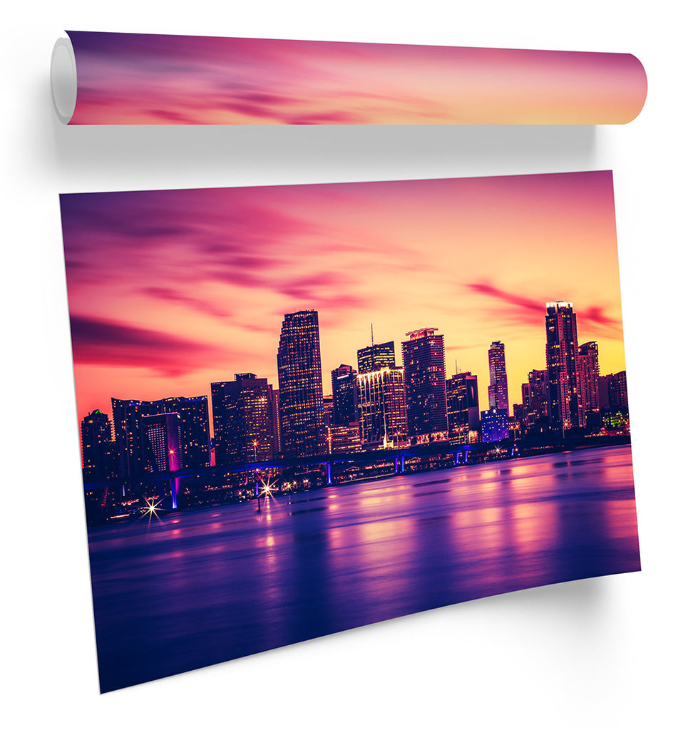 Sunset Miami Florida City Framed